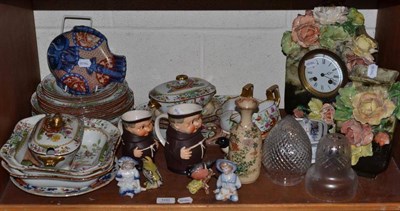 Lot 100 - A shelf of decorative ceramics and glass including two Goebels Monk jugs, a Copeland Spode...