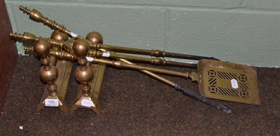 Lot 106 - Set of 19th century brass fire irons and dogs