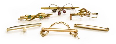 Lot 193 - Six Bar Brooches, including a split pearl and...