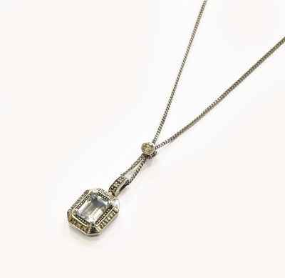 Lot 163 - A 9 Carat Gold Aquamarine and Diamond Necklace,...