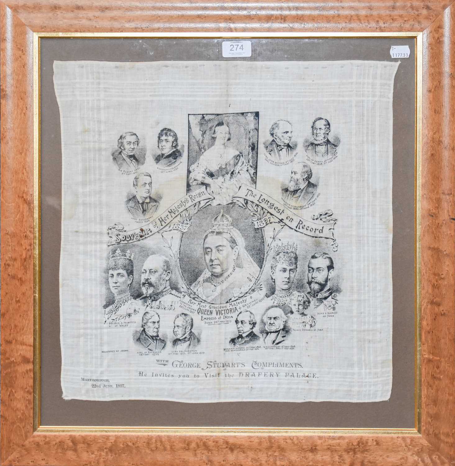 Lot 274 - A Victorian Hankerchief, "Souvenir of Her...