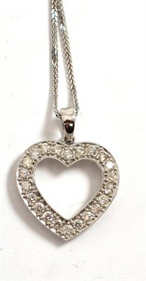 Lot 125 - Diamond-set heart-shaped pendant and chain