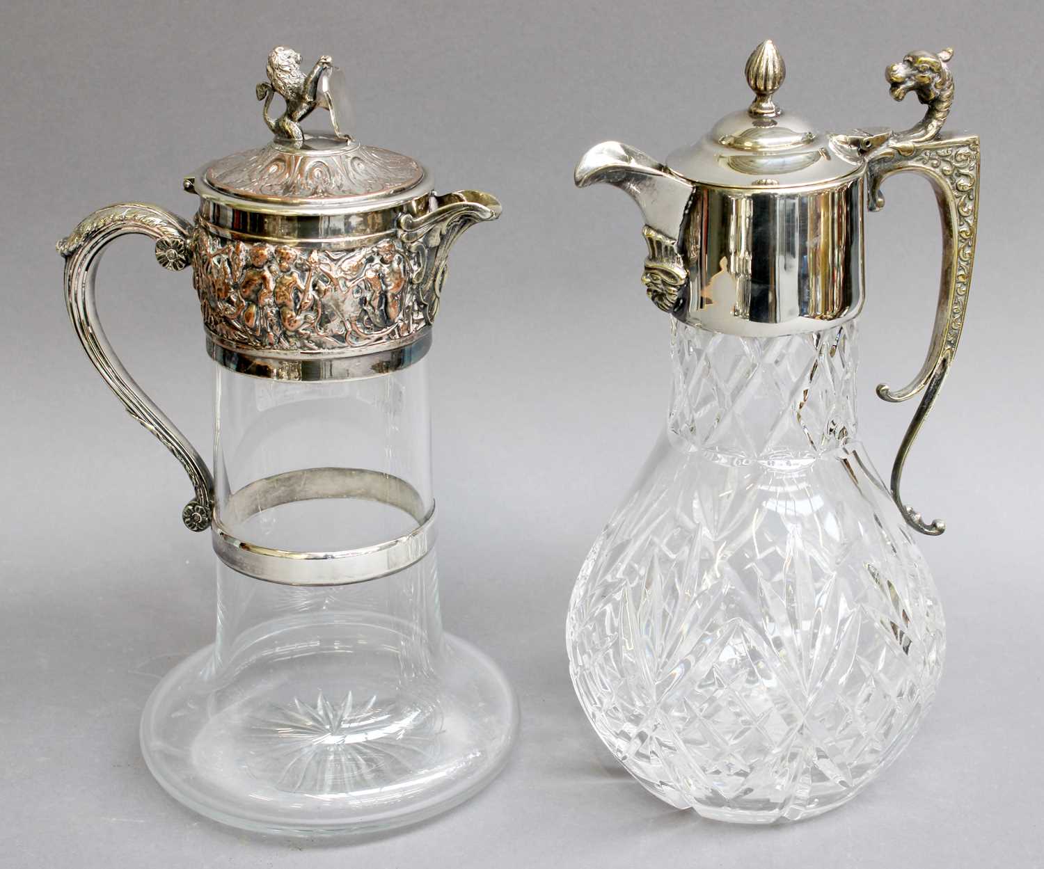 Lot 37 - Two Silver Plate-Mounted Glass Claret-Jugs,...