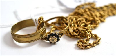 Lot 126 - Two gold rings and a chain