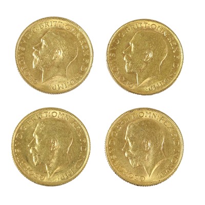 Lot 282 - 4 x George V, Sovereigns 1912, 1912P, 1913 and...