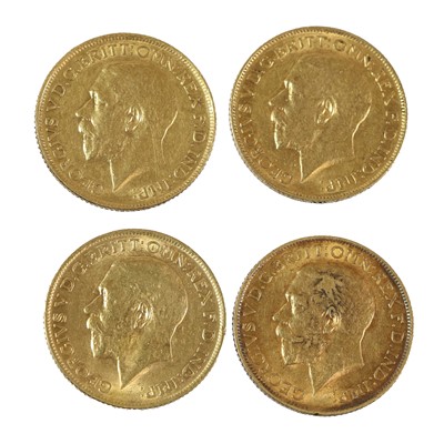 Lot 283 - 4 x George V, Sovereigns: 1912(x3) and 1914,...