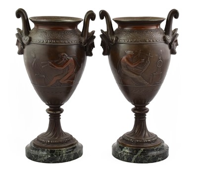 Lot 367 - A Pair of Bronze Urns, 19th century, of ovoid...