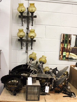 Lot 411 - Ten Various Planished Metal Wall lights with...