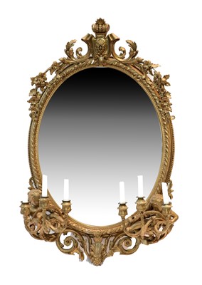 Lot 301 - A Victorian Gilt and Gesso Girandole Mirror,...