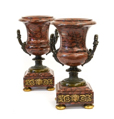 Lot 421 - A Pair of French Bronze-Mounted Rouge Marble...