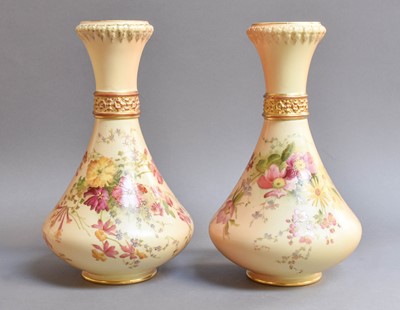 Lot 373 - A Pair of Royal Worcester Blush Ivory Vases,...