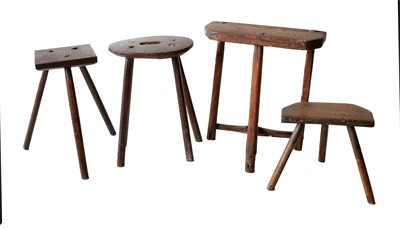 Lot 597 - Four 19th Century Elm Provincial Stools, of...