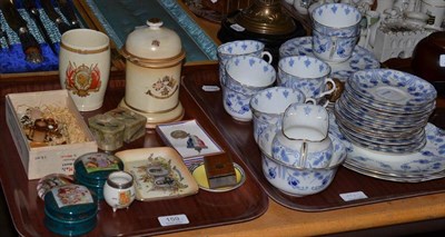 Lot 159 - Two trays of ceramics including a Royal Doulton Fuschia pattern tea service, Commemorative ware etc