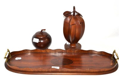 Lot 164 - Edwardian mahogany tray and two carved wooden tea caddies