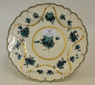 Lot 17 - A Chelsea-Derby Porcelain Dessert Plate, circa 1775, painted in green monochrome with flower...
