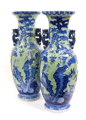 Lot 144 - A Pair of English Pottery Floor Vases, 19th...