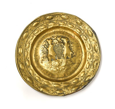 Lot 398 - A Nuremburg Brass Alms Dish, 17th century,...