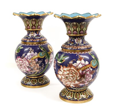 Lot 239 - A Pair of Cloisonne Vases in Chinese style,...