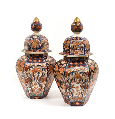 Lot 286 - A Pair of Imari Porcelain Hexagonal Jars and...