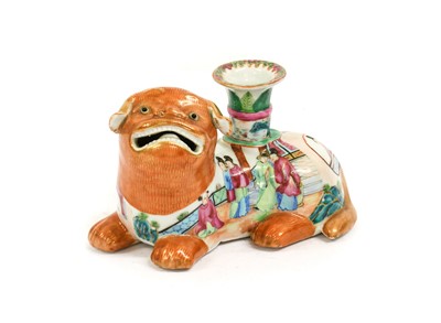 Lot 241 - A Cantonese Porcelain Lion Dog Candlestick,...