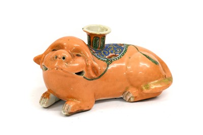 Lot 243 - A Cantonese Porcelain Lion Dog Candlestick,...