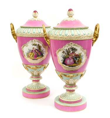 Lot 196 - A Pair of Berlin Porcelain Twin-Handled Urn...