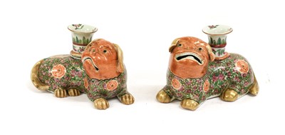 Lot 292 - A Pair of Cantonese Porcelain Lion Dog...