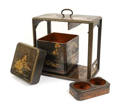 Lot 275 - A Japanese Lacquer Picnic Set on Stand, Meiji...