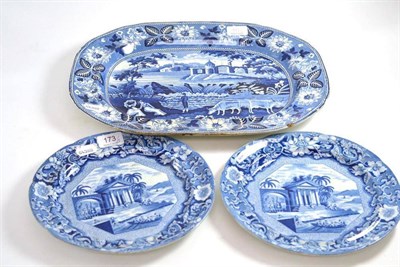 Lot 173 - A pair of early 19th century pearlware plates and a meat dish