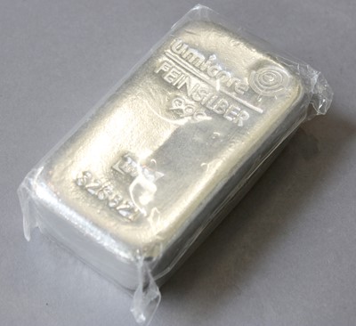 Lot 118 - A Silver Ingot, Stamped 'Umicore Feinsilber...