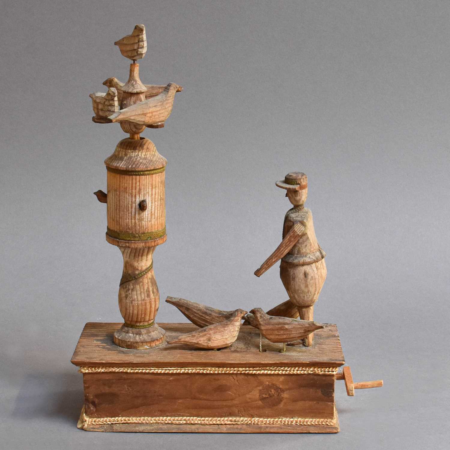 Lot 377 - Folk Art: A Hand-Cranked Wooden Automaton Bird...