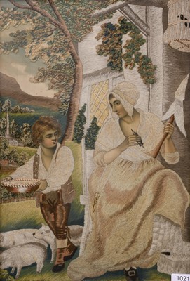 Lot 1021 - A Silk Embroidered Picture, 19th century, of a...