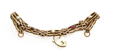 Lot 351 - A Split Pearl and Garnet Gate Link Bracelet,...