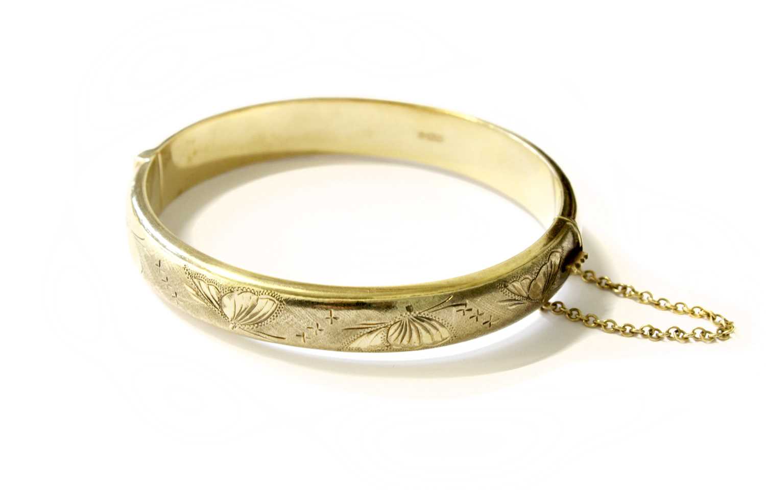 Lot 137 - A 9 Carat Gold Hinged Bangle, inner...