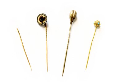 Lot 106 - Three Stick Pins, including a moss agate and...