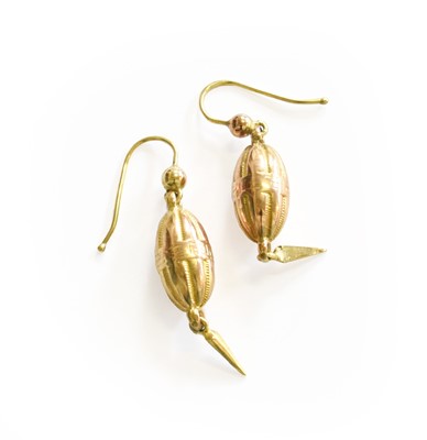 Lot 19 - A Pair of Drop Earrings, unmarked, with hook...