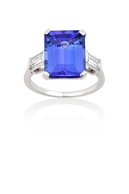 Lot 2096 - A Tanzanite and Diamond Ring the emerald-cut...