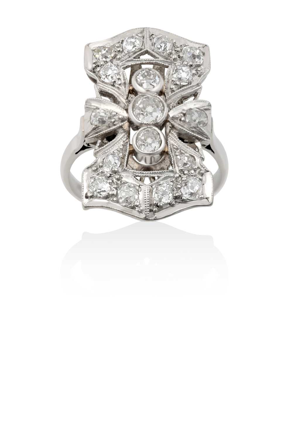 Lot 2094 - An Art Deco Style Diamond Cluster Ring three...
