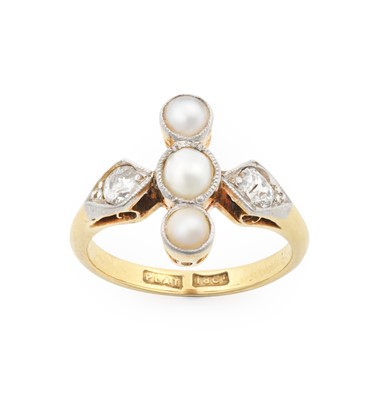 Lot 2429 - A Split Pearl and Diamond Ring three split...