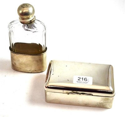 Lot 216 - Victorian silver cigarette box and a silver mounted cut glass hip flask with pull-off cup base