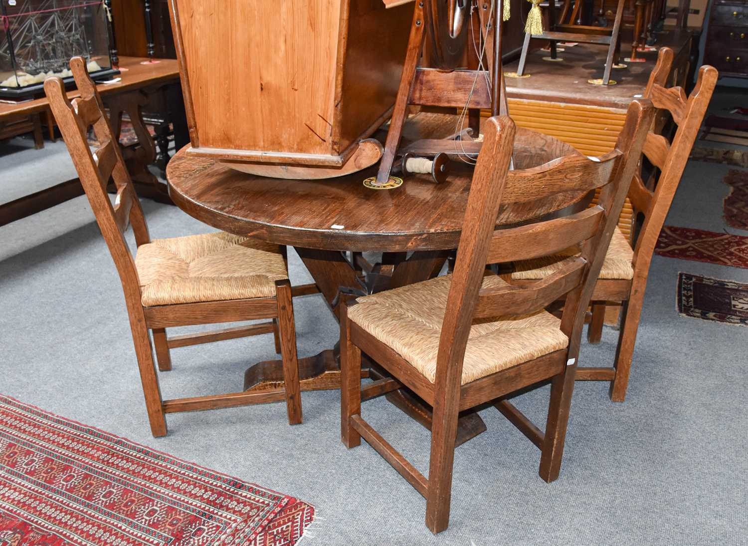 Lot 1440 A Rustic Oak Centre Pedestal Kitchen Table,