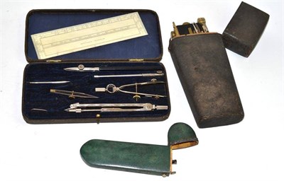 Lot 223 - A ray skin cased draughtmans drawing set, with later fittings, some signed 'Dolland', another...