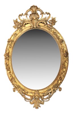 Lot 797 - A Victorian Gilt and Gesso Oval Mirror, 3rd...