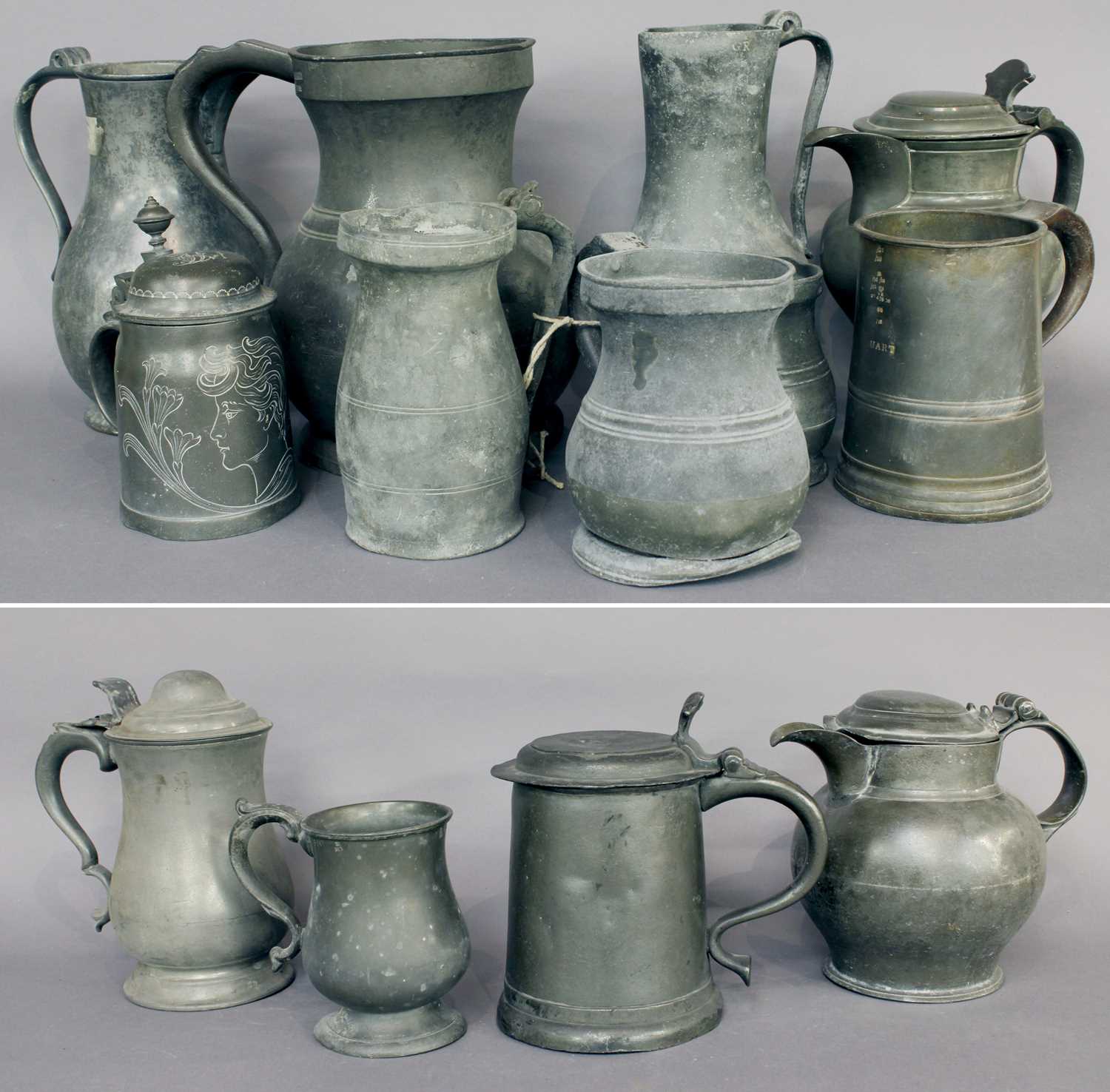 Lot 146 - Assorted Antique Pewter Hollow Wares,...