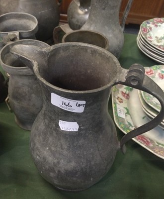 Lot 146 - Assorted Antique Pewter Hollow Wares,...