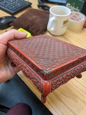 Lot 108 - A Chinese Cinnabar Lacquer Rectangular Box and...