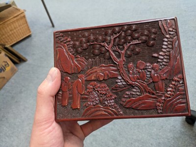 Lot 108 - A Chinese Cinnabar Lacquer Rectangular Box and...