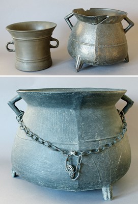 Lot 24 - A Bronze Cauldron, with angled handles and...