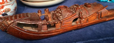 Lot 57 - Three Chinese Carved Bamboo Models of Boats,...