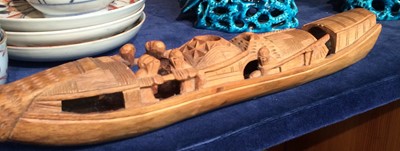 Lot 57 - Three Chinese Carved Bamboo Models of Boats,...